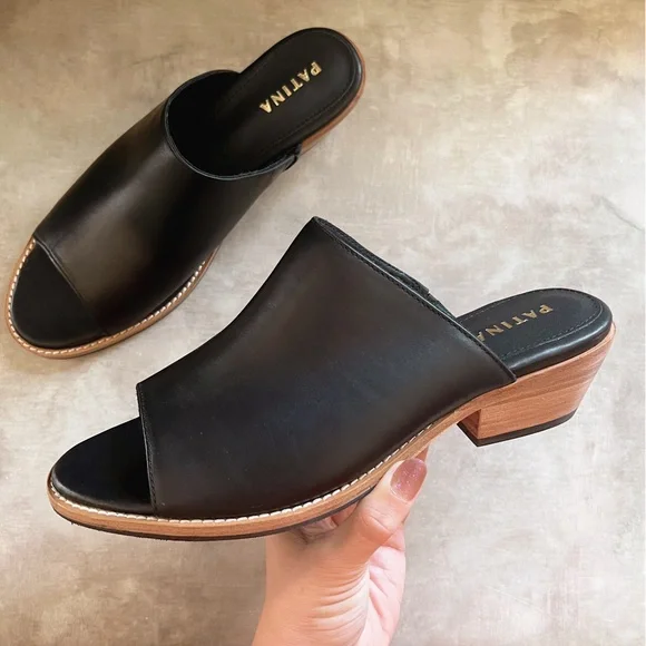 Portland Leather Company Patina Black Leather Open Toe Mules Size 8.5 - Picture 3 of 11